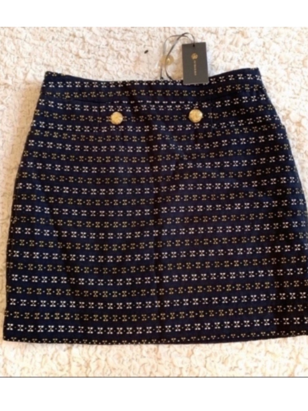 Outback Red Navy Blue Tweed Mini Skirt with Gold Accents NWT
